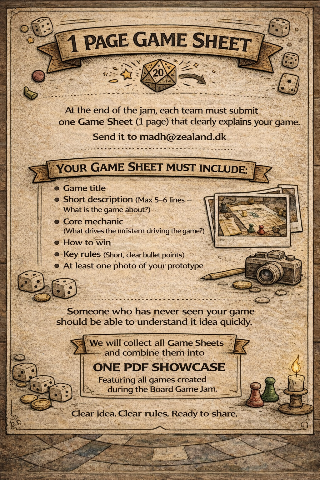 Board Game Jam game sheet requirements