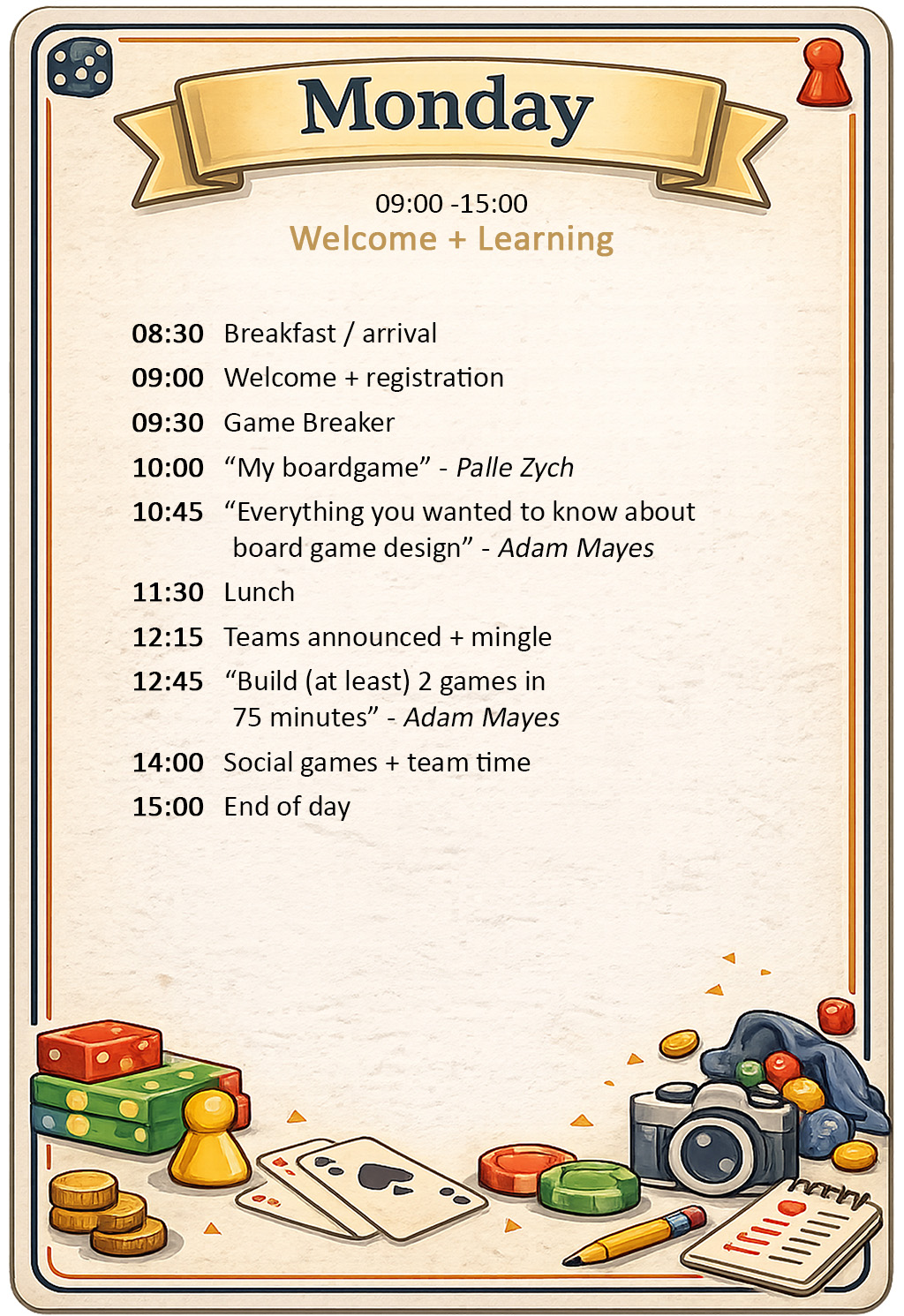 Board Game Jam Monday timetable