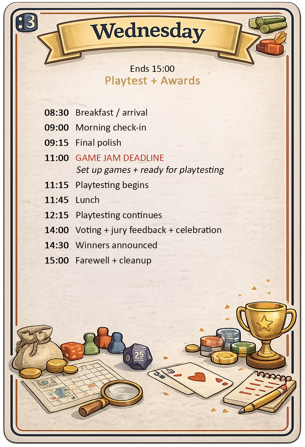 Board Game Jam Wednesday timetable